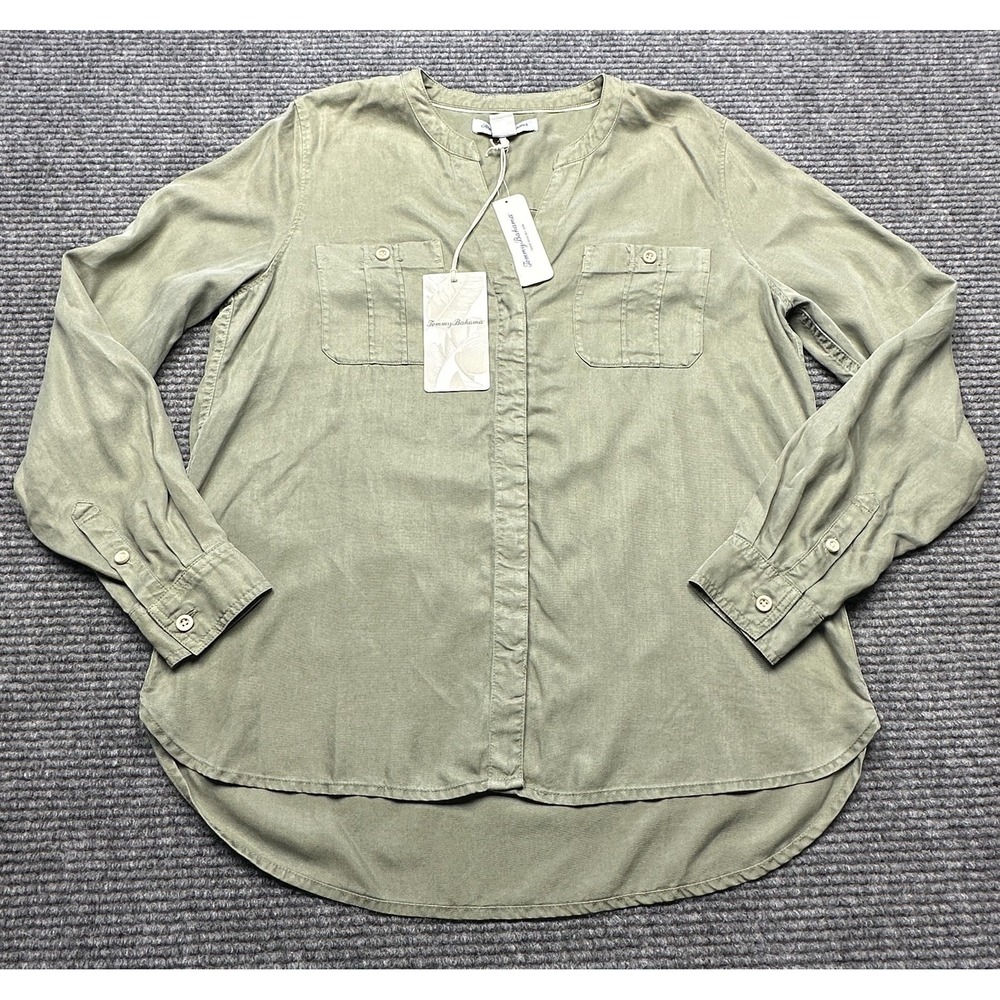 Tommy Bahama Shirt Womens XS Green Mission Beach Tencel Button Front Tunic Top